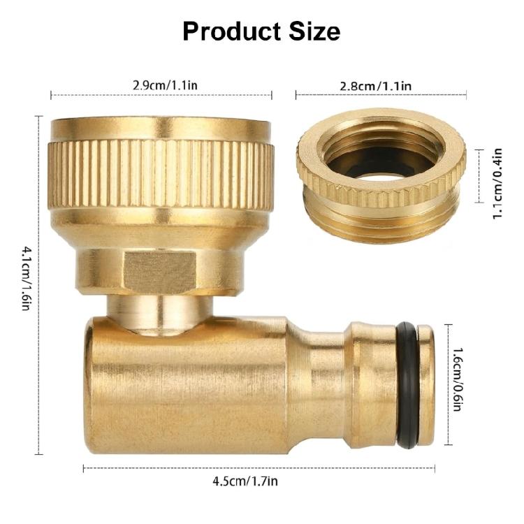 2Pcs Brass Outdoor Hose Connectors 90 Degree Tap Adapter for Gardening Metal Angled Elbow Practical Faucet Attachment