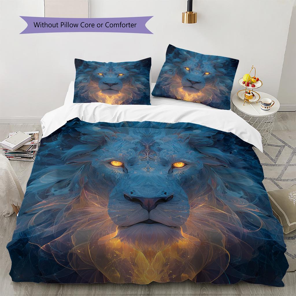 Lion Head Pattern Bedding Quilt Set  Home Decoration  Gift (1 * duvet cover + 2 * pillowcase  without core)