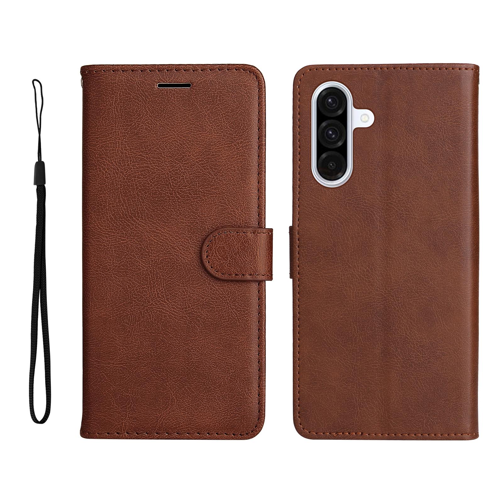 

Шкіряний чохол-гаманець для Samsung Galaxy A36 5G зі шнурком, однотонний чохол-підставка для телефону Brown