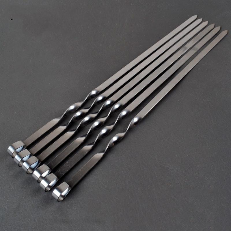 6PCS Thickened Stainless Steel Barbecue Skewers Large Flat Barbecue Skewers Lamb Skewers Outdoor Barbecue Picnic Tools