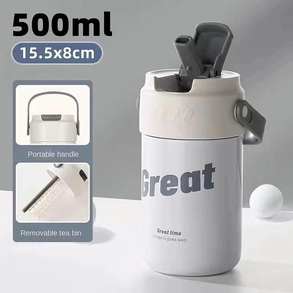 

С соломинкой, вакуумная термос-бутылка, 500 мл, термос-бутылка для воды для школьников 500ml-grey