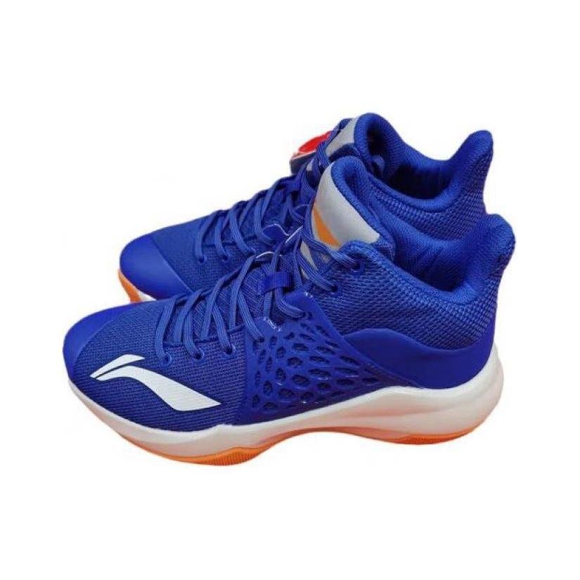 Li Ning Sonic 7 Shock Absorbing Non-Slip Durable Mid-Top Basketball Shoes Men Basketball Shoes Blue White ABPP029-13