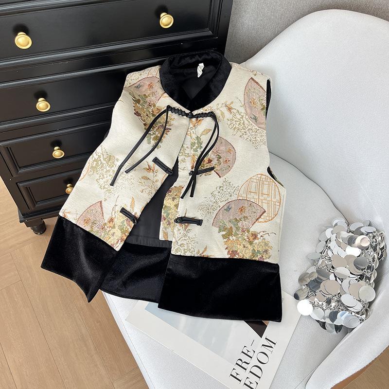 Embroidered Jacquard Woven Gold Vest Women's 2025 Early Spring Retro Xiaoxiangfeng Temperament Top