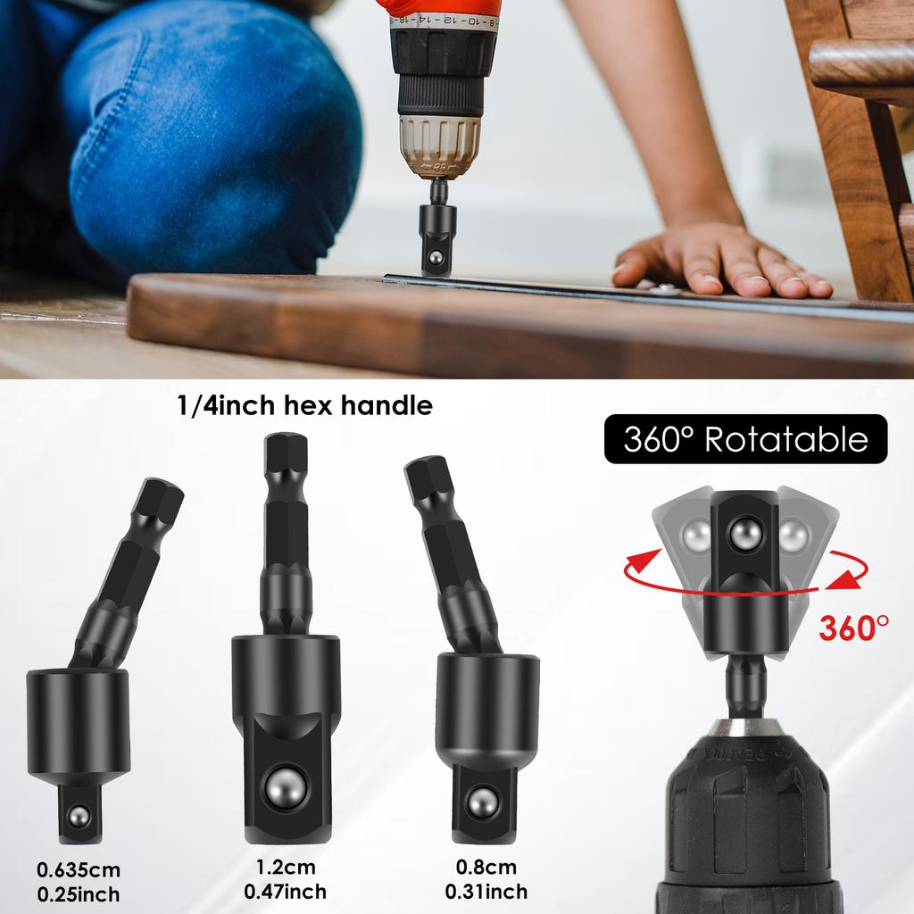 1 Set Flexible Drill Bit Extension Set 360° Rotatable Angle Drill Attachment Set Efficient Torque Screwdriver Bit Kit for Garage