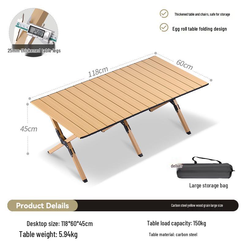 Carbon Steel Camping Folding Table & Kermit Chair Set - Metal Outdoor Roll-up