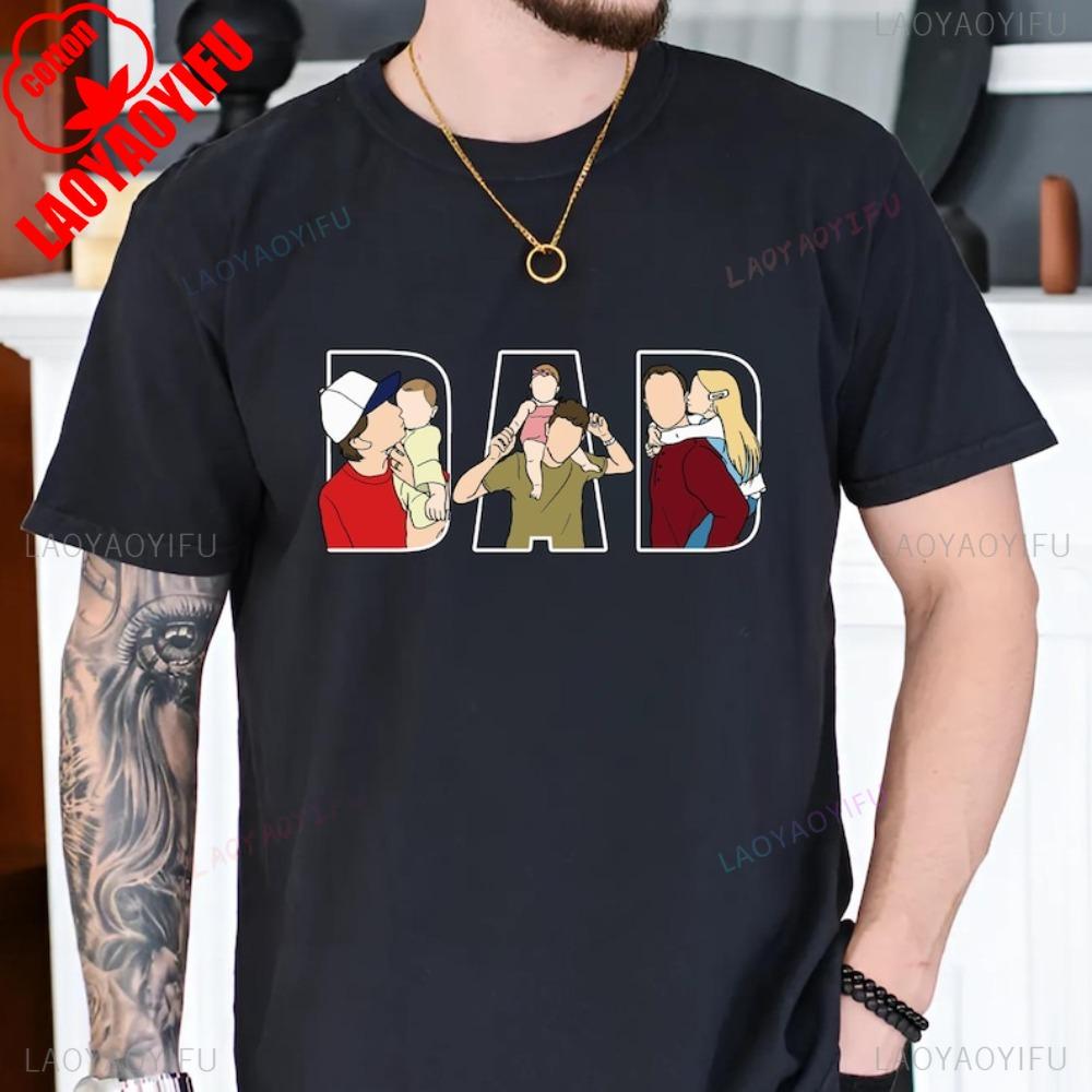 Fathers Day Gift Shirt Men Dad Portrait Line Art Cotton Tshirt Personalized From Wife Kids Funny Husband Present Men Clothing
