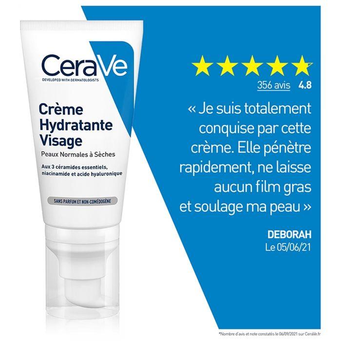 Crème Hydratante Visage - CeraVe - 52ml - Peaux Normales À Sèches - Texture Ultra Légère - Non Comédogène