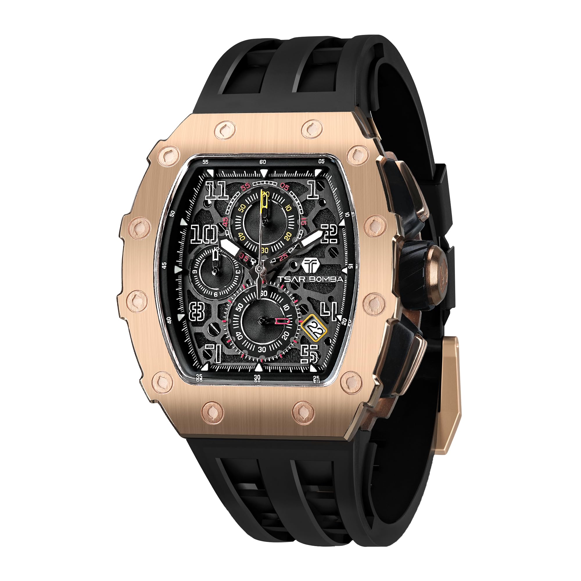 TSAR BOMBA Men s Skeleton Automatic Watch Ceramic Japanese Movement Tonneau Silicone Strap 50M Water Resistant Luminous Luxury Business Fashion Sports