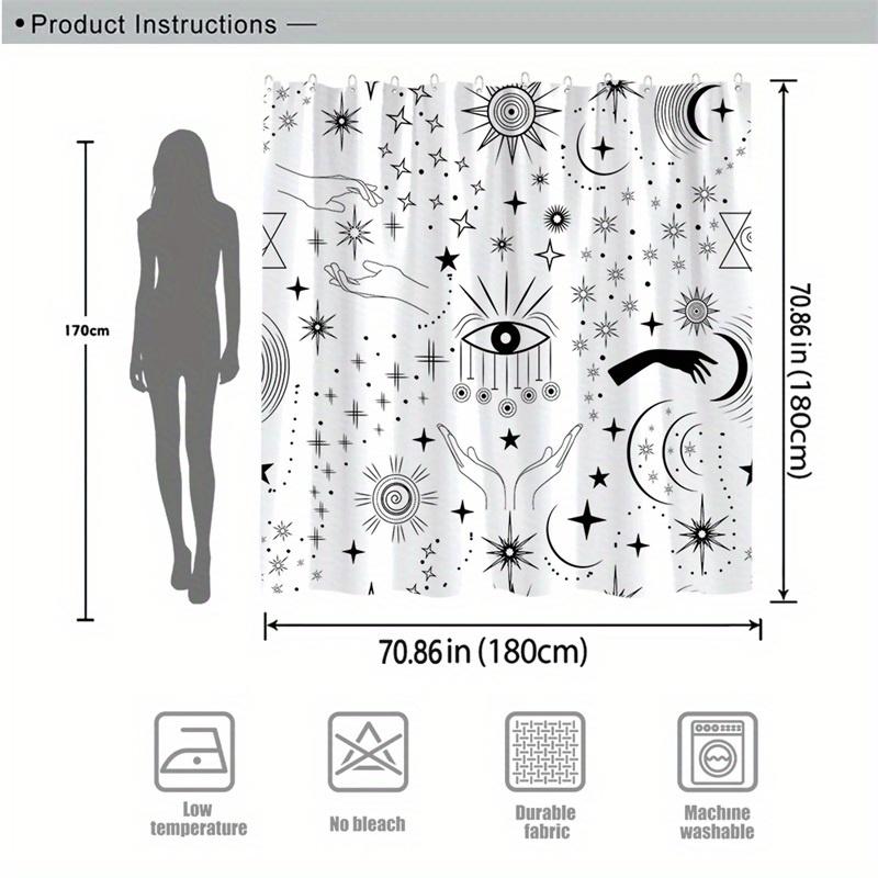 1 Mystical Black And White Eye Of The Sky Shower Curtain - With Stars, Moon, Hands And Geometric Patterns, Polyester Fabric