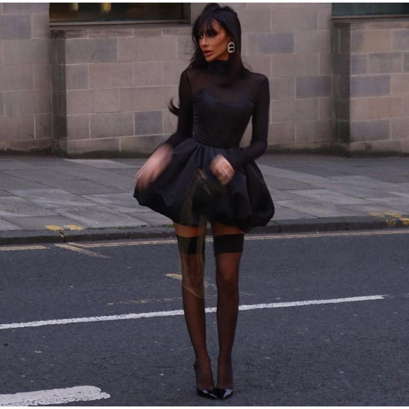 Elegant Lace Dresses Women See Through Long Sleeves Puffy Dresses Female 2026 Fashion Solid Color Evening Party A Line Dresses Lady