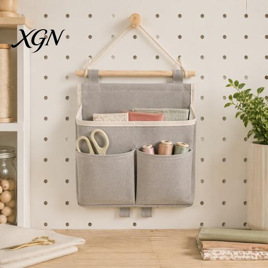 Waterproof Wall Mounted Storage Hanging Bag with 3 Pockets, Cotton And Linen Closet Pouch, Over The Door Organizer for Bedroom Bathroom Daily