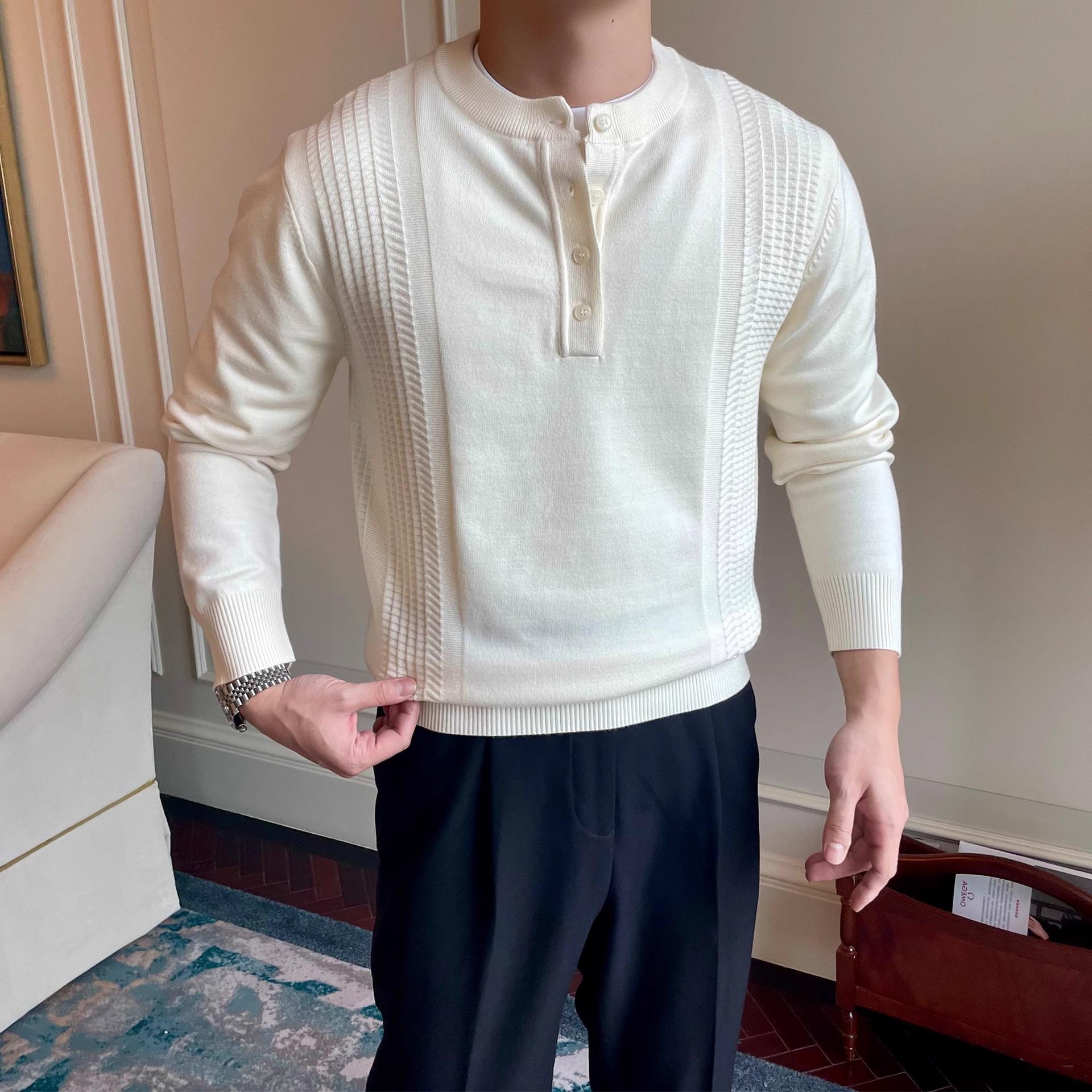 

Men s Classic Henley Sweater: Solid Color Long Sleeve Knit Pullover for Autumn/Winter M