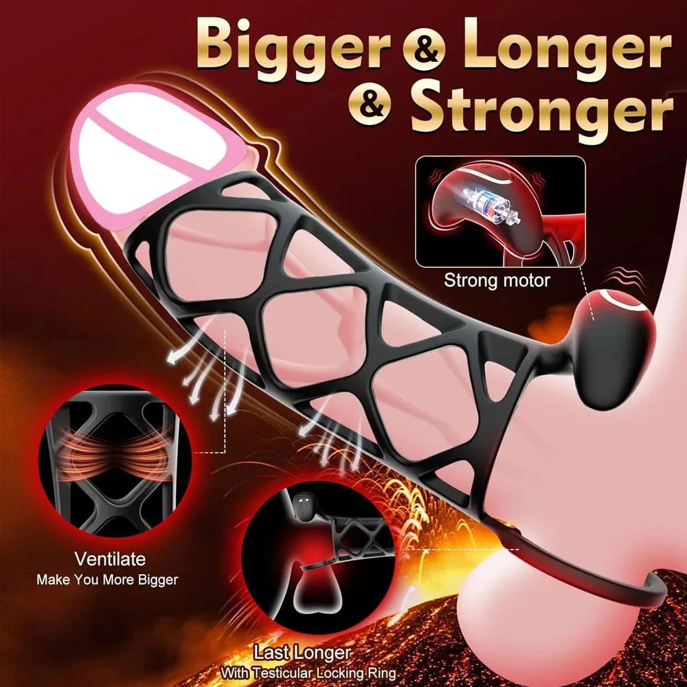 Vibrating Cock Ring Penis Extender Sleeve Male Penis Vibrator Delay Ejaculation Wireless Control Adult  Sex Toys for Men Couples