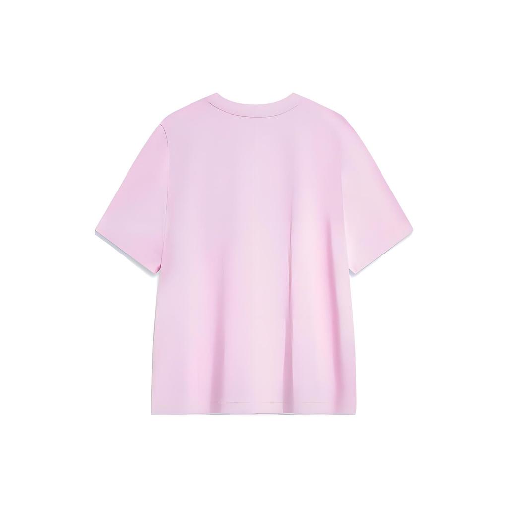 Li Ning Chinese Cultuur Serie Bedrukte Letter Pullover Verlaagde Schouder T-shirt Dames T-shirts Kersenbloesemroze AHST226-5