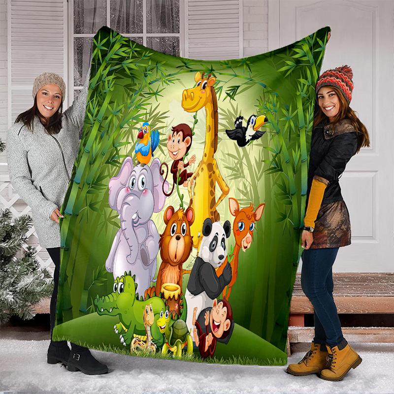Jungle Animal Friends Plush Blanket Suitable All Seasons Soft Comfortable Sofa Office Nap Travel Birthday Gift Christmas Present