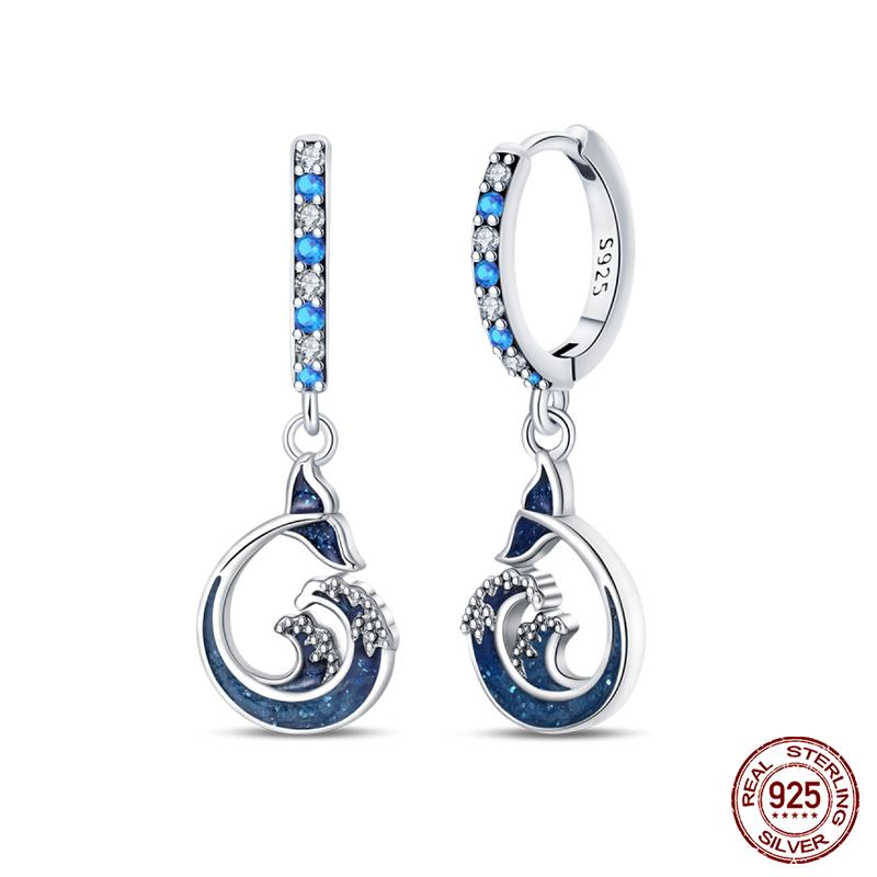 Modische leuchtende Glühwürmchen-Ohrringe 925er Sterlingsilber Lila Schmetterling Welle Fischschwanz Anhänger Ohrringe Feiner Party-Schmuck Geschenke