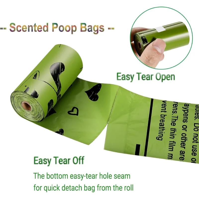 Dog Poop Bag, 1 Roll Biodegradable Dog Waste Bags with 1 Dispenser , Eco-Friendly Leak-Proof Pet Poop Bags for Doggy