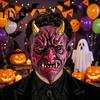 Prodyšná čertovská maska Halloween Červená Cosplay maska, Strašidelný zlatě rohatý démon Latex Párty Maškarní Kostýmová párty Celoplošná pro muže Dospělé