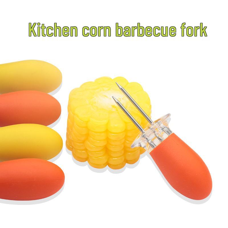 Stainless Steel BBQ Corn Skewer with Rubber Handle