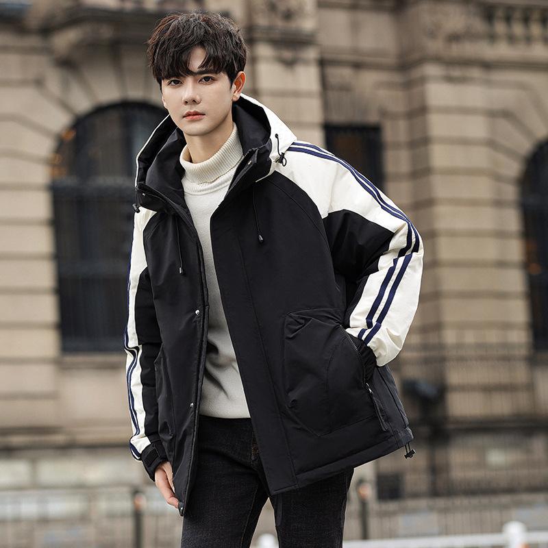 

Couple s new down jacket men s thickened white duck down trendy men s hooded warm casual men s clothing S чёрный