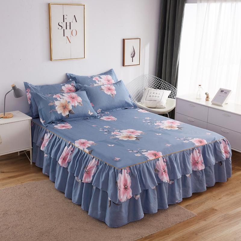 1 stk Sengeteppe i pastoral stil colchas de cama matrimonial Dobbel blondeskjørt til seng King Laken Skjørt (putevar trenger bestilling)