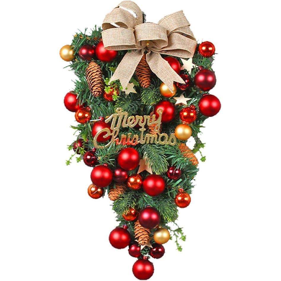 Christmas Teardrop Wreath Welcome Sign - Winter Festival Garland for Front Door Decor - Xmas Flower Wreath