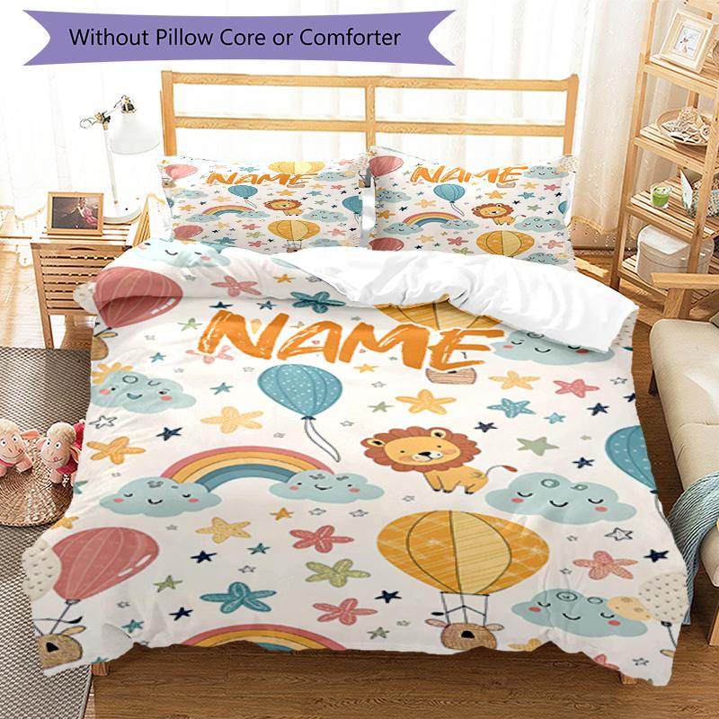 3pcs Custom Name Animals Bedding Set Duvet Cover Closure Includes 1 Duvet Cover & 2 Pillowcases, Soft and Comfortable for All Seasons.