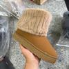 Fashion Women Round Toe Warm Thickened Plush Winter Beige Mid Calf Boots Thick Sole Casual Comfortable Anti Slip Women Snow Boot