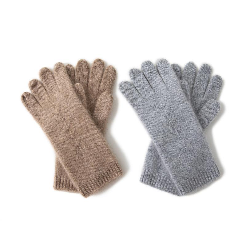 Cashmere Autumn and Winter New Men's and Women's Solid Color Jacquard Extended Warm Cycling Outdoor Knitted Finger Gloves