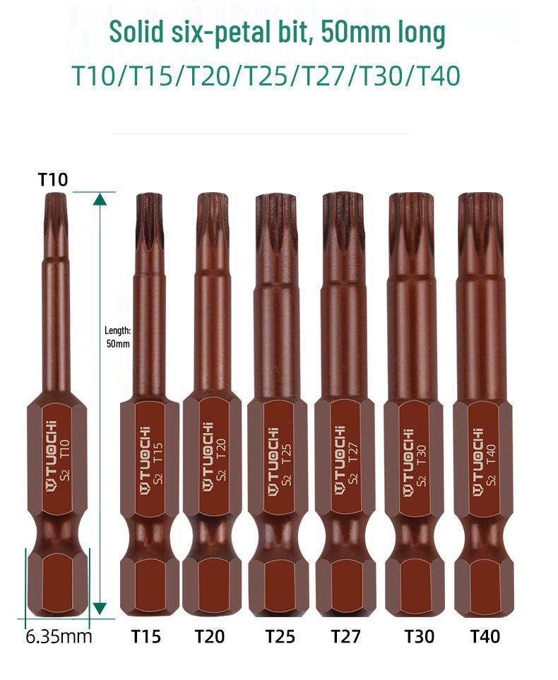 S2 Alloy Steel 6.35 Torx Phillips Slotted Magnetic Electric Screwdriver Bit for Manual and Pneumatic Use.