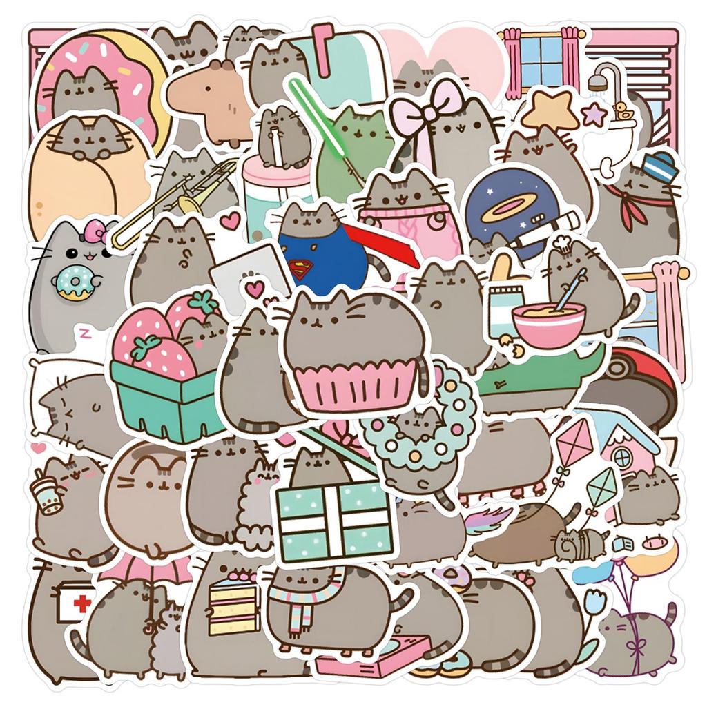 Pusheen Cute Cat Stickers: 55-Pack for Journals, Water Bottles, and Computers - Waterproof & Decorative