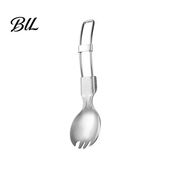 Corrosion Resistant Utensils Stainless Steel Folding Spoon Fork Cutter Straw Brush Foldable Flatware Outdoor Camping Picnic Hiking Collapsible Cutlery