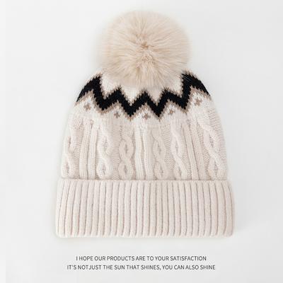 Autumn and Winter Wool Hat Men's Warm Plush Thickened Knitted Hat Children's Wave Jacquard Couple Hat Ear Protector Cold Hat