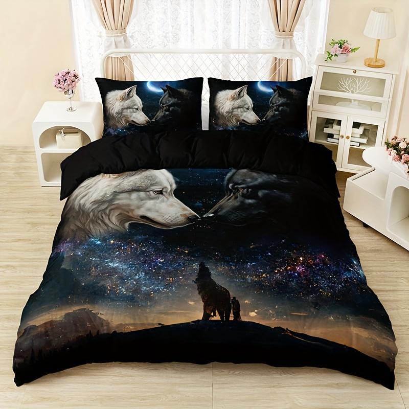

Starry Sky Animal Wolf Print Duvet Cover Set Soft Comfortable Duvet Cover For Bedroom Guest Room Bedding Set 90X200cm