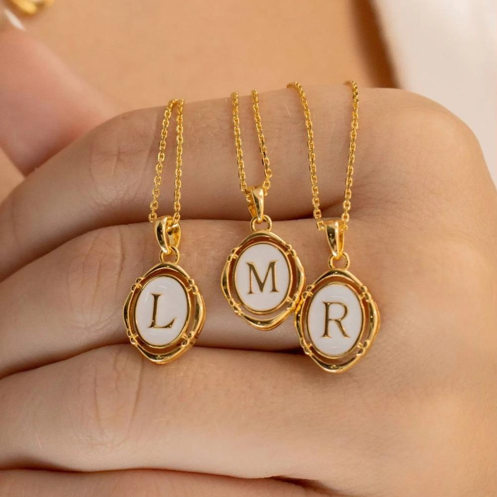 Stainless Steels Drip Letter Oval Necklaces for Women Alphabet A-E Initials Pendant Necklace Aesthetic Jewelry