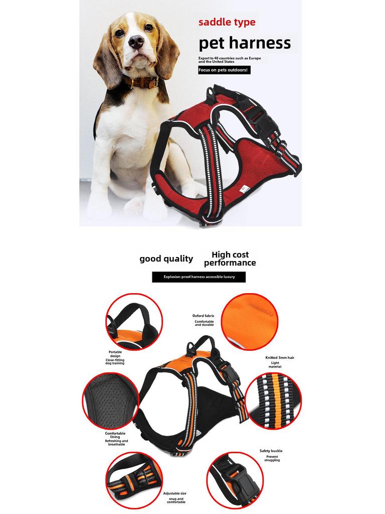 Reflektierendes Doppelschicht-Hundegeschirr- & Leinen-Set mit Schnallenhalsband