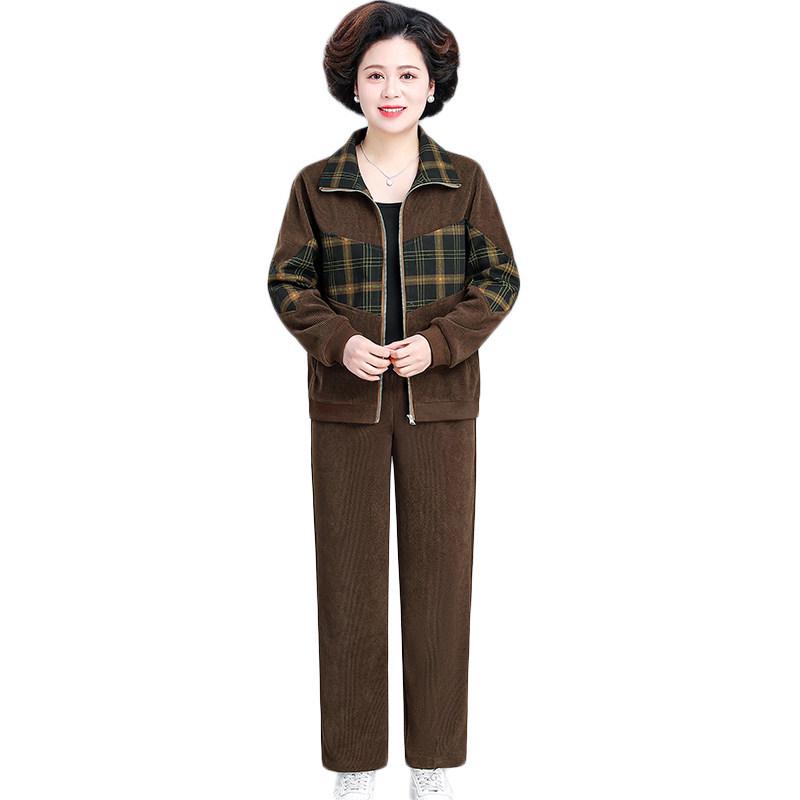 Spring Corduroy Sportswear Set for Middle-aged Women - 2025 Style Two-Piece Jacket Outfit