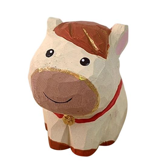 Hand-Carved Small Horse Figurines Craft Wooden Horse Figurine with Base Cute Animal Desktop кремовый