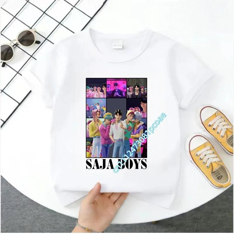 2026 New K-POP Saja Boys Print Short-Sleeved Spring Family Clothing for Boys and Girls Cute Cotton T-shirt for Boys and Girls