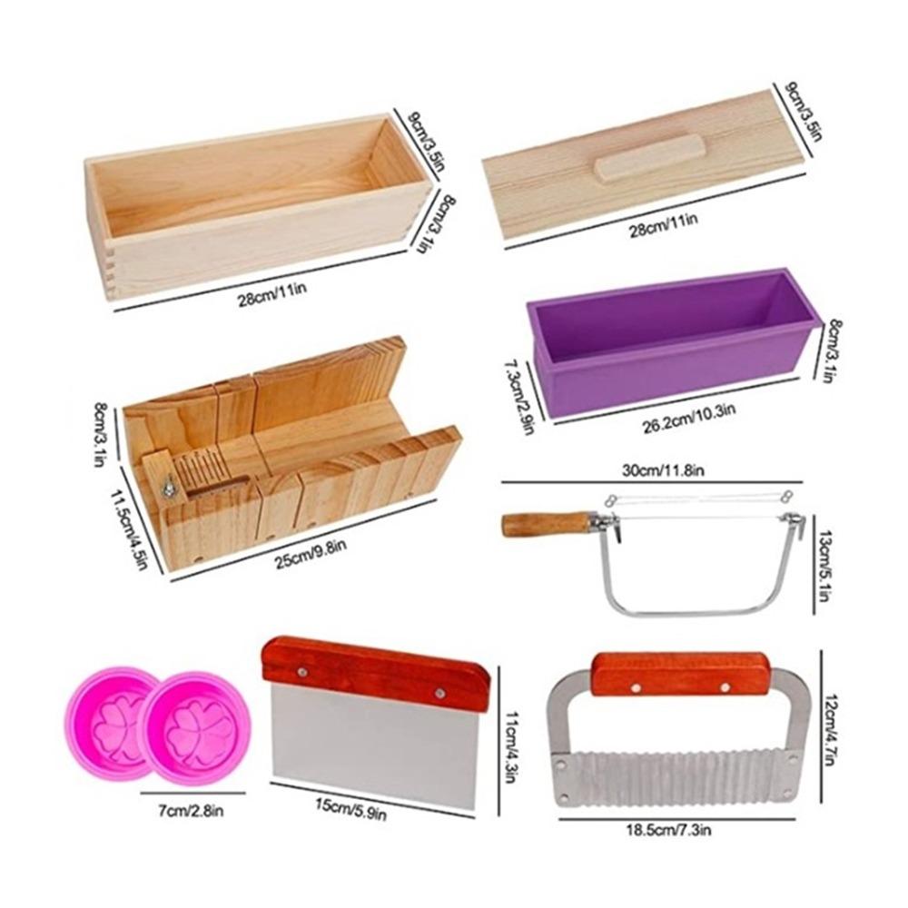 9pcs Straight Cutting Soap Cutter Kit Wood Handle Silicone Soap Mold Soap Mold Set Bar Cutting