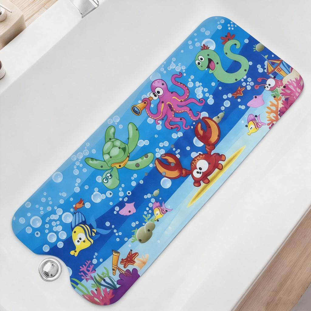 1pc Cartoon Non Slip Bath Mats Ocean Theme Bathtub Mats Dolphin Whale Turtle Shower Mat with Suction Cups & Drain Holes Safe Mat