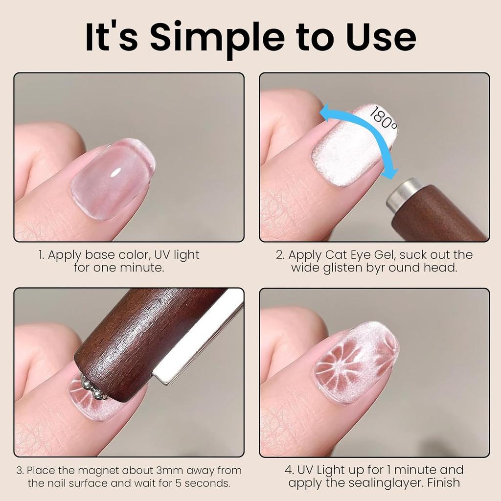 LINMANDA 3 In 1 Wooden Cat'S Eye Magnet, Multi-Functional Nail Magnet, Magnetic Gel Nail Polish For Professionals And Families