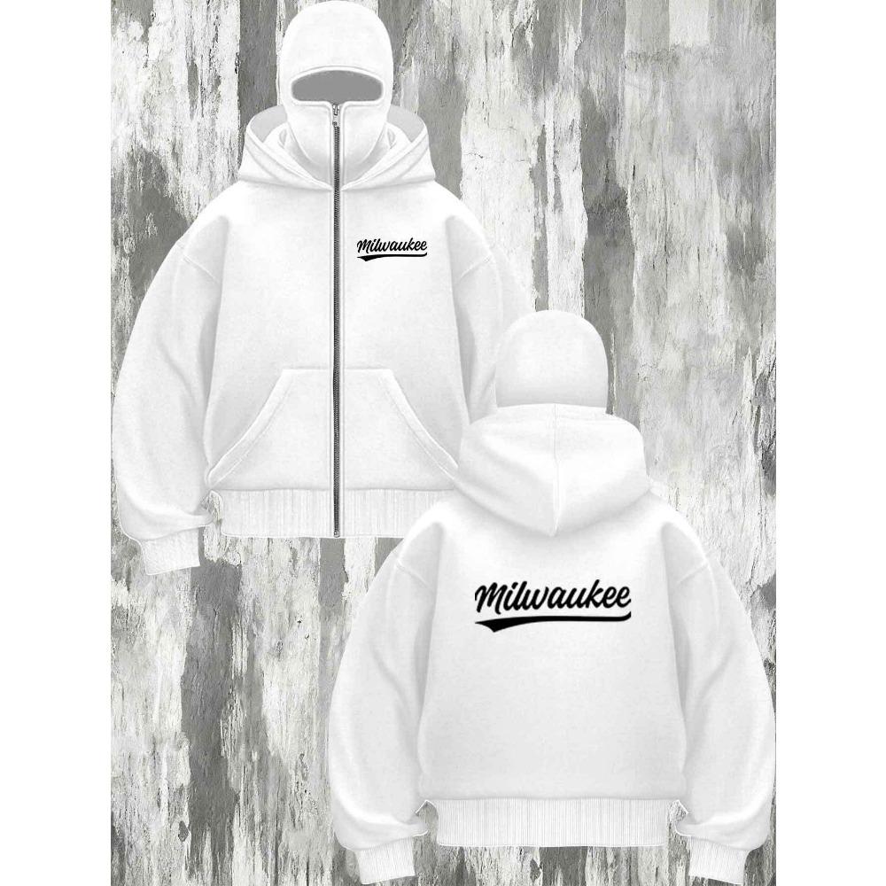 Letter Printed Hooded Zipper Sweatshirt | Neutral, Fashionable, Casual, Sports Warm Jacket with Pockets, Loose Fit