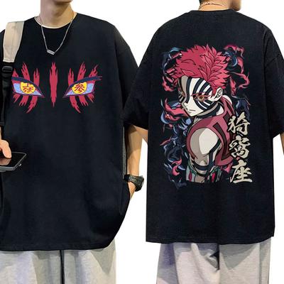 Anime Demon Slayer Akaza Oczy Graficzny T-shirt Unisex Odzież Unisex Casualowe Vintage Koszulki Męskie Wysokiej Jakości Czysta Bawełna Koszulka