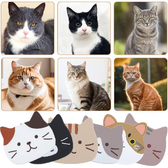 6 Pcs Cat Coasters, Silicone Cute Coasters Easy to Clean, Fun Coaster Non Slip Hot Pads for Drinks Home Gift, Coffee Table Dinning Room Decorations