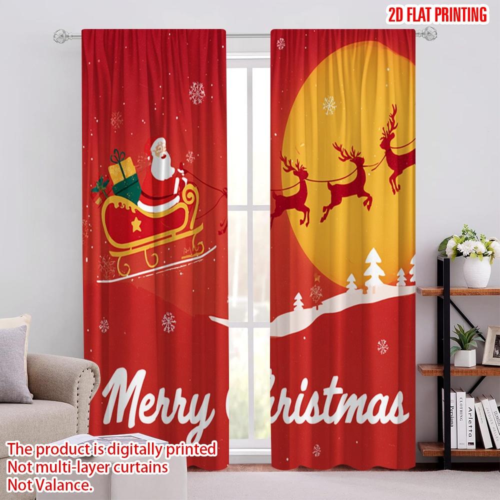 

2pcs,2D plane printing Popular Curtains Vibrant Santa Claus with Deer Versatile Fabric (without rod) Decorations Outdoor Ldeal 52.50 × 116.00 cm 2 pcs