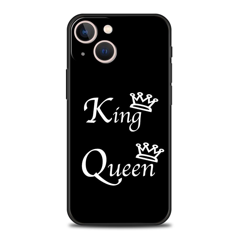 Phone Case For Apple iPhone 11 15 14 Pro MAX 12 13 7 8 Plus X XR XS MAX SE Cover Funda Couple Style Cartoon Crown King Queen