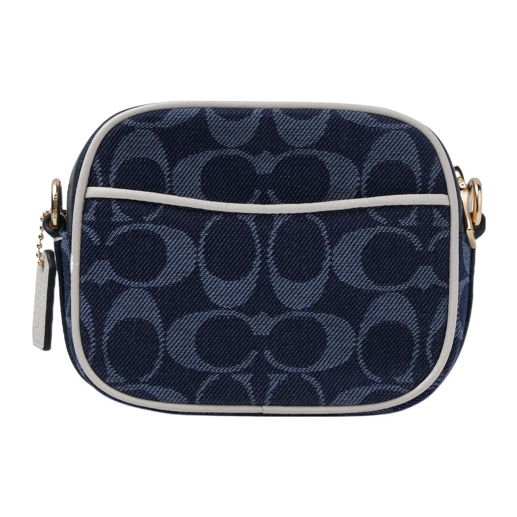 New COACH Dempsey Jacquard Fabric With Leather Camera Bag Shoulder Bag Crossbody Bag Small Size Women's Denim Blue C4583-IMDEI