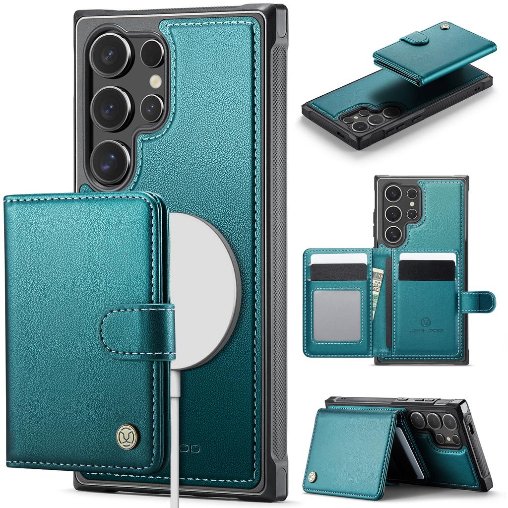 For Samsung Galaxy S26+ Magnetic Case JEEHOOD J09 RFID Blocking Card Holder Leather Back Phone Cover