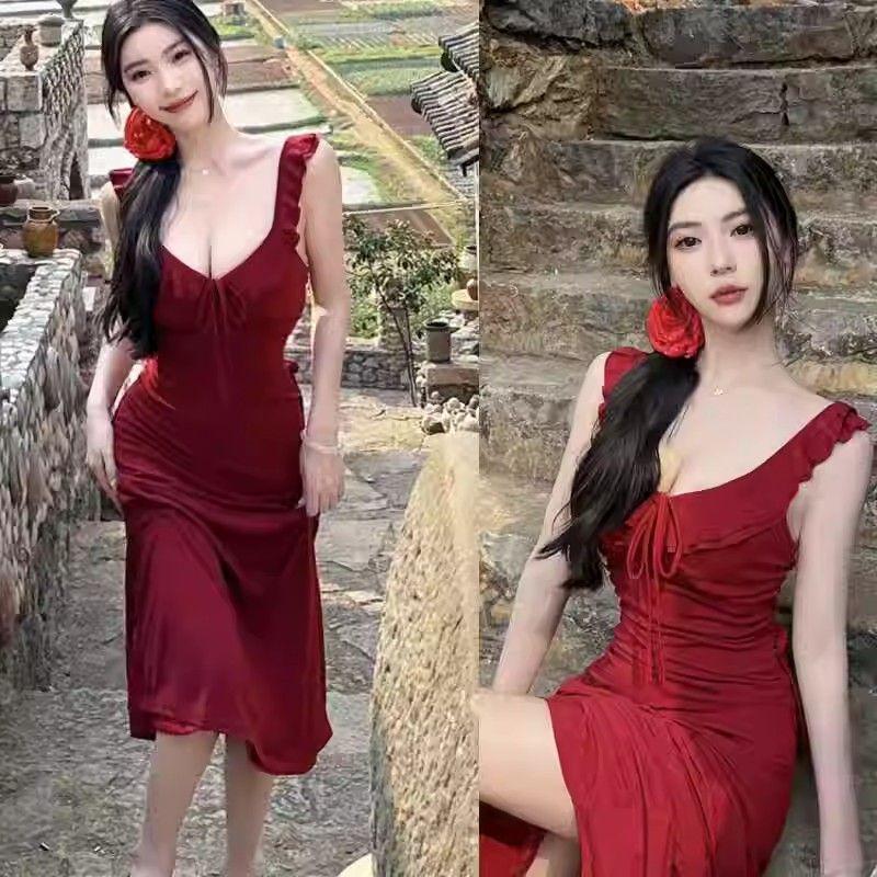 Elegant White Spaghetti Strap Backless Fairy Dress - Women's New Arrival Summer Beach Photoshoot Long Skirt